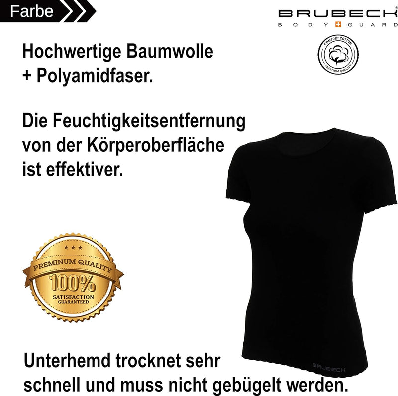 BRUBECK 3er Pack Damen T-Shirt | 55% Baumwolle | Kurzarmshirt | Funktionsshirt | Atmungsaktiv | Geru