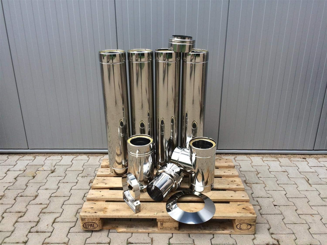 H&amp;M DW New-Line Schornstein-Paket 5,2m Ø 120mm Edelstahl Bausatz doppelwandig 25mm Isolierung 0,5mm