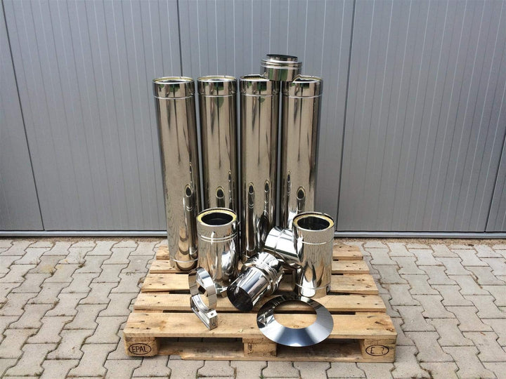 H&amp;M DW New-Line Schornstein-Paket 5,2m Ø 120mm Edelstahl Bausatz doppelwandig 25mm Isolierung 0,5mm