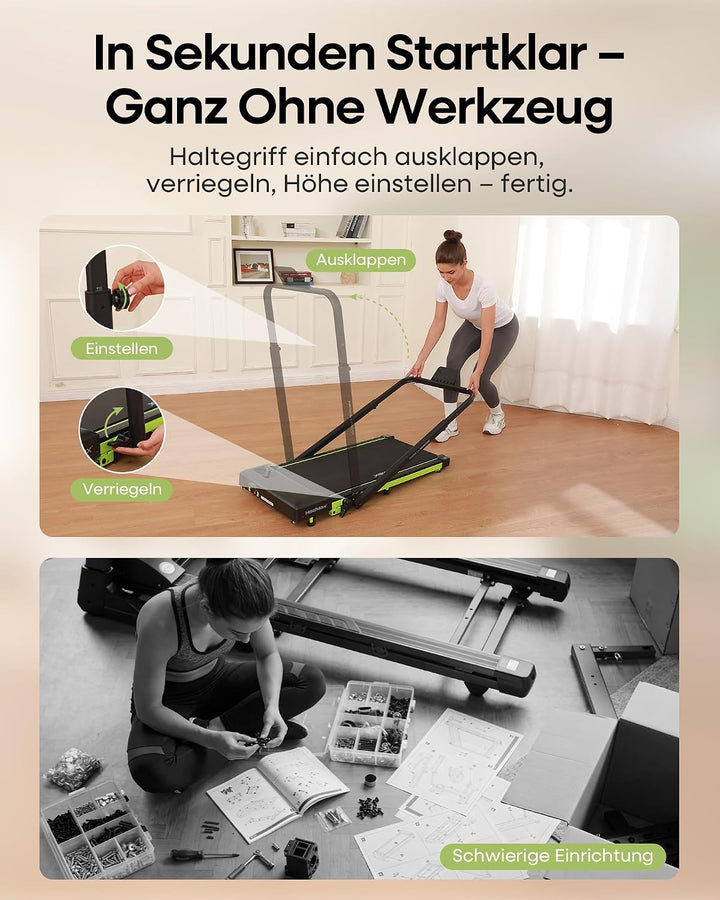 Walking Pad mit 10% Steigung 3,0 HP leises klappbares Laufband für Zuhause mit Magnet-Fernbedienung,