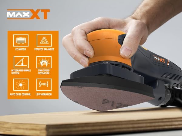 MAXXT Maus-exzenterschleifer mit bürstenlosem Motor, 350W, 3mm Orbit, 4000-10000 U/min, Schleiffläch