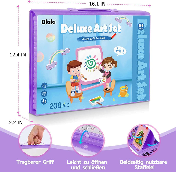 PENCCOR Premium Malset Deluxe – 208-teilig – Malkoffer für Kinder Anfänger Tolles-Buntstifte Set, Wa