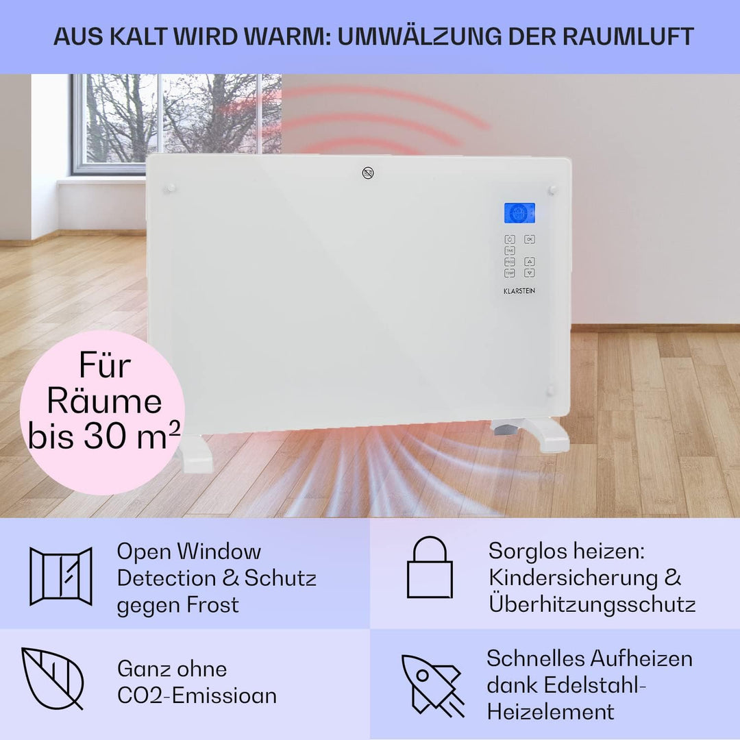 Klarstein Elektroheizung, Konvektor-Heizung mit, Mobile Elektroheizung Energiesparend, Leise Heizung