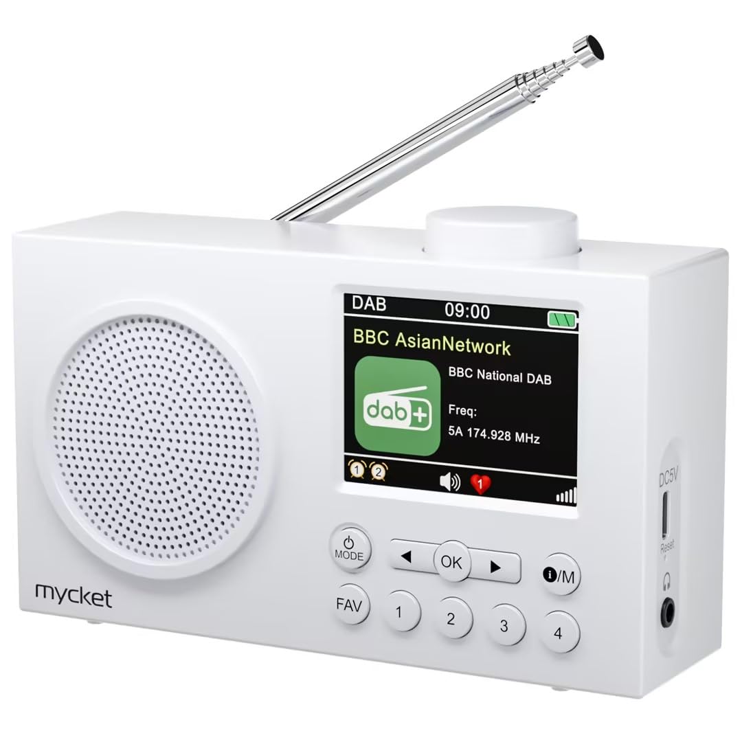 Mycket Tragbares DAB/DAB+ Radio, UKW Digitalradio mit Bluetooth, Kleines Wiederaufladbares Radio, 2,