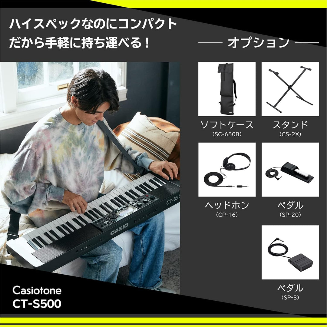 Casio CT-S500 CASIOTONE Top Keyboard mit Anschlagdynamik, Echtzeit-Controllern und Bluetooth Audio&M