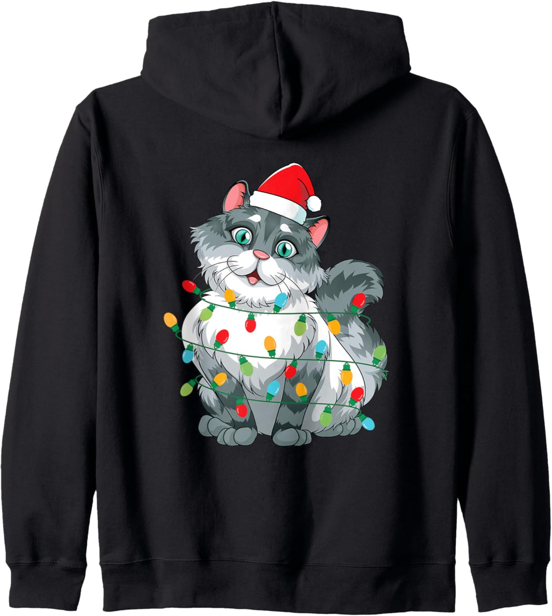 Katze Eingewickelt In Bunte Lichter Kapuzenjacke