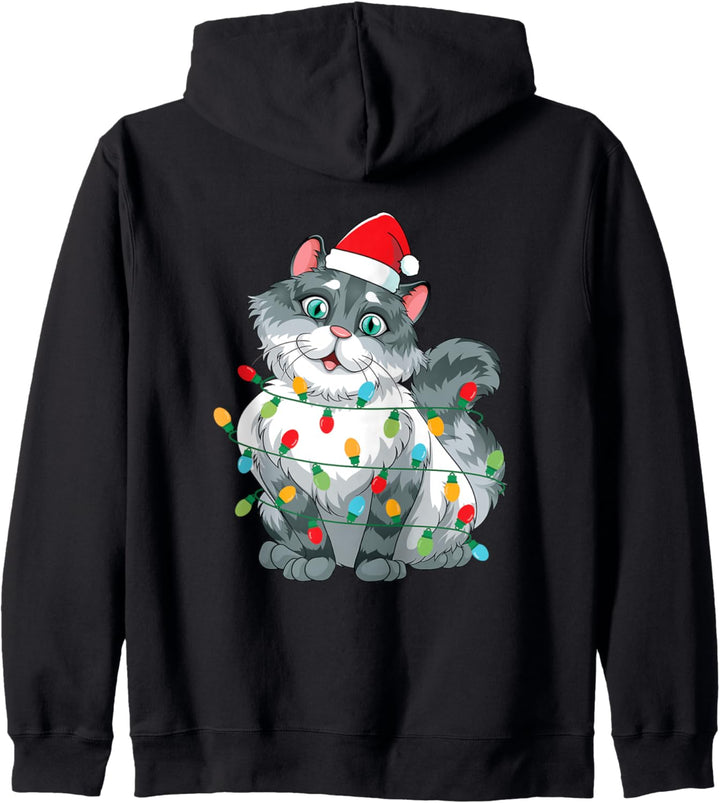 Katze Eingewickelt In Bunte Lichter Kapuzenjacke