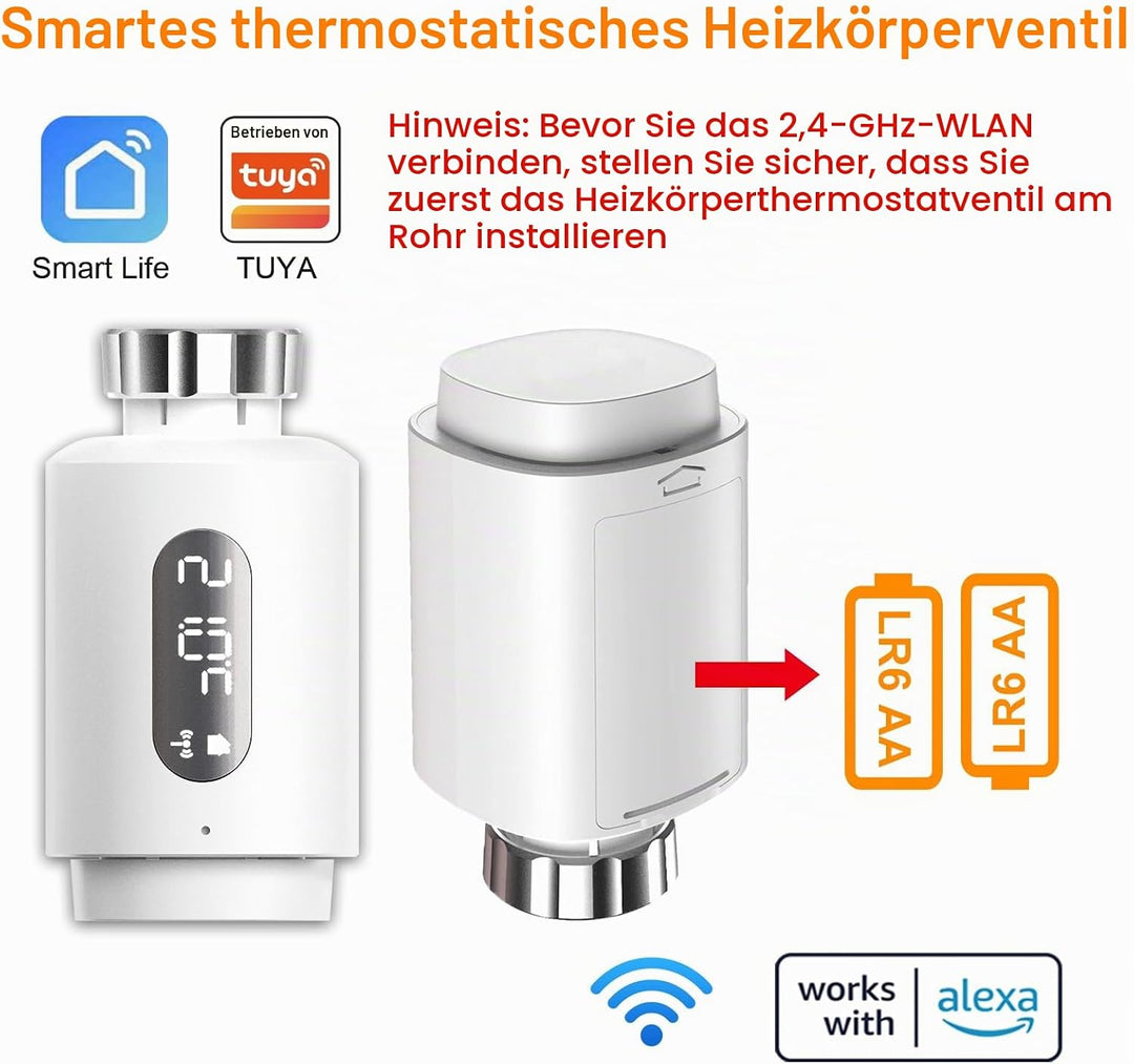 Smart Heizkörperthermostat mit APP WLAN ANTELA Digitales Display zur Kontrolle der Heiztemperatur, K