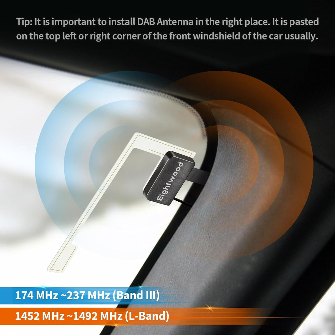 Eightwood Aktive DAB, DAB+ Autoantenne SMB Adapter, Digitales Autoradio Antenne Glashalterung mit 3