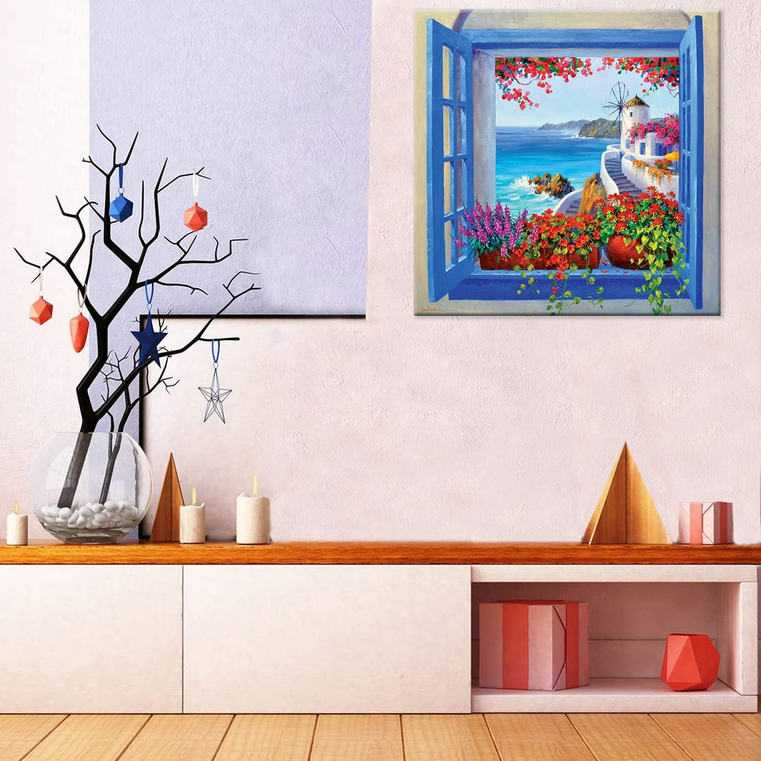 Giallobus - Bild - Druck auf Leinwand Mikki SENKARIK - Rahmen mit Landschaft Santorini LIED - Modern