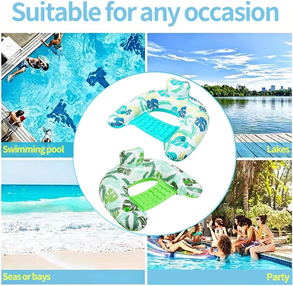 2 Stück Luftmatratze Pool, Aufblasbares Schwimmbett, Wasser Hängematte mit Getränkehalter, Rückenleh