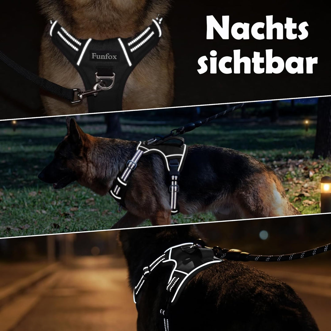 Funfox Hundegeschirr Mittelgrosse Hunde [M] - Verstellbares Anti-Zug Brustgeschirr mit Griff &amp; Refle