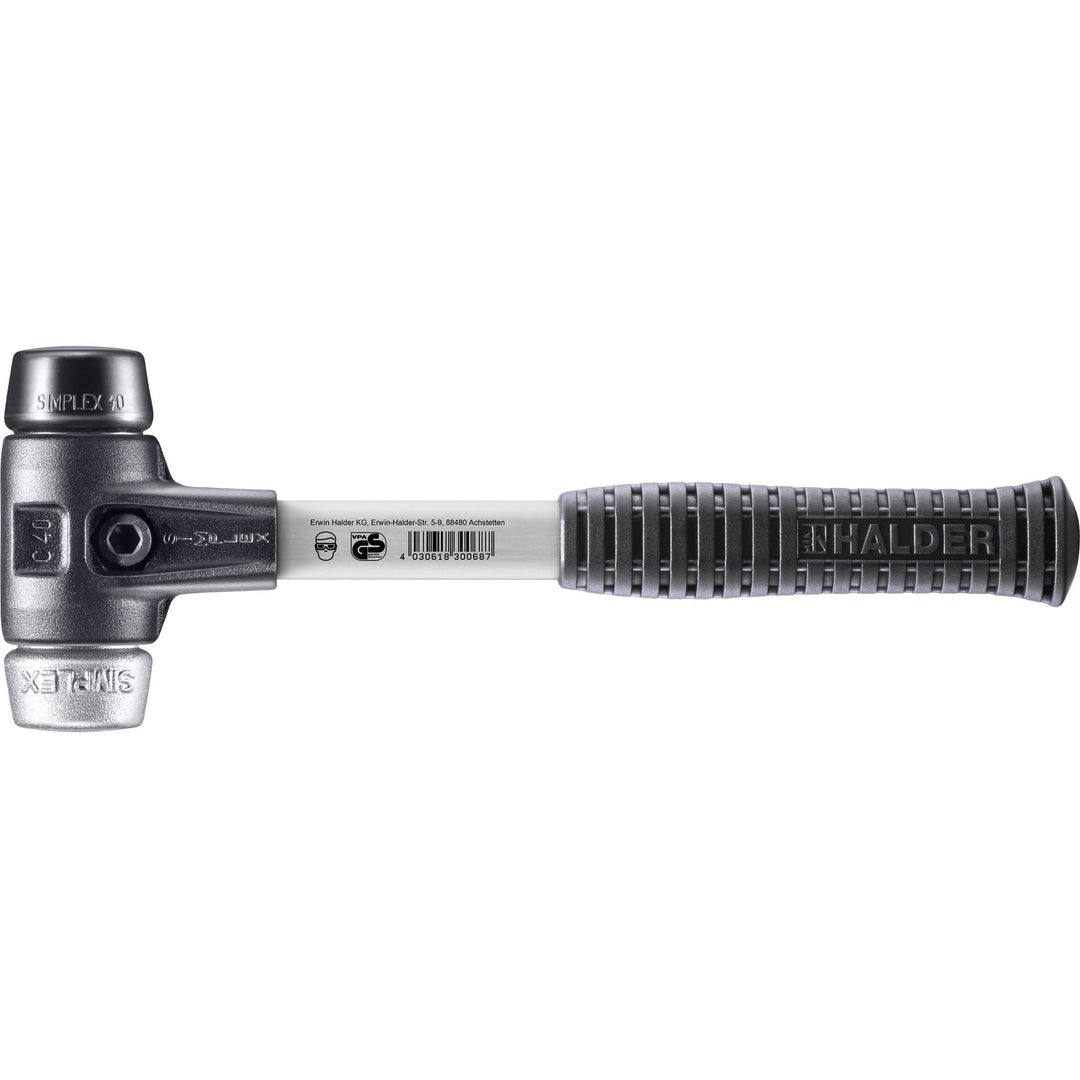 SIMPLEX-Schonhammer, Gummikomposition/Weichmetall; mit verstärktem Tempergussgehäuse und Fiberglasst