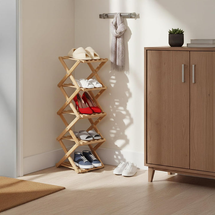 Relaxdays Schuhregal, 5 Schuhablagen, Klappregal für Flur &amp; Schlafzimmer, HBT 84 x 28 x 28 cm, faltb