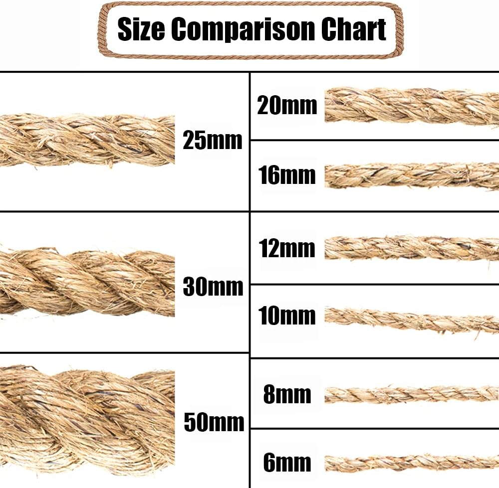 12mm Jute Barrier Rope für DIY Treppenhandlauf/Balkon Leitplanke/Rohr/Reifen Dekor/Drahtwickel, Indu