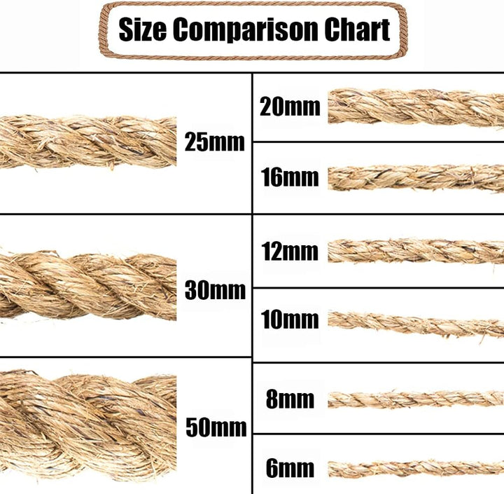 12mm Jute Barrier Rope für DIY Treppenhandlauf/Balkon Leitplanke/Rohr/Reifen Dekor/Drahtwickel, Indu