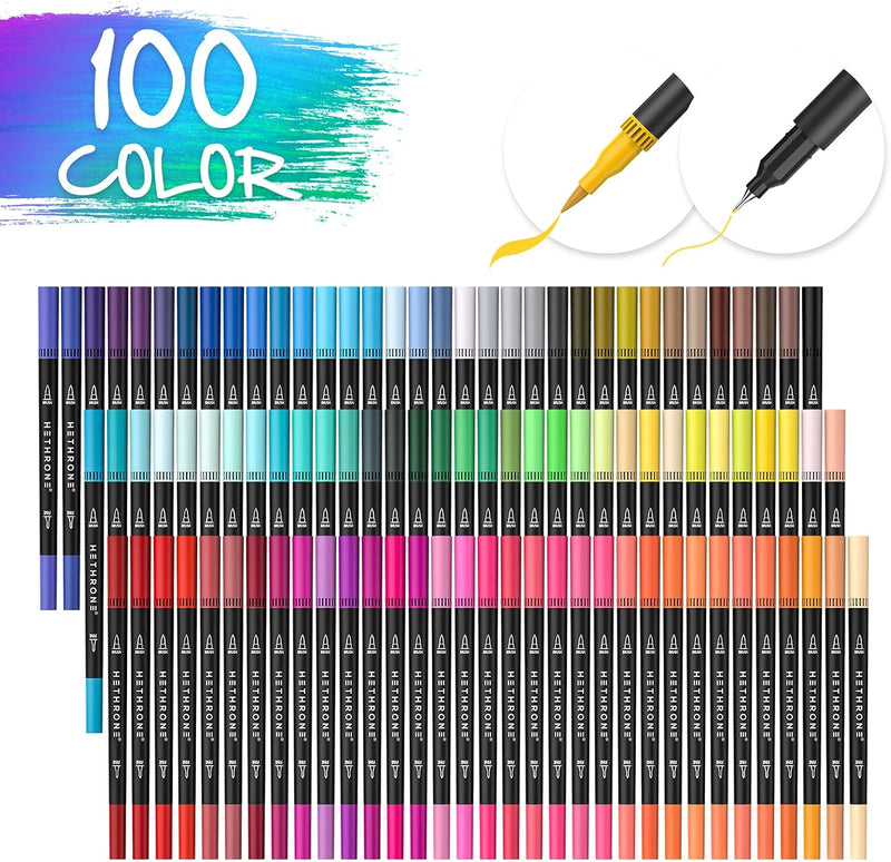 Hethrone Filzstifte Doppelseitig, Dual Brush Pen Set 100 Farben Brush Marker Pinselstifte Journal Zu