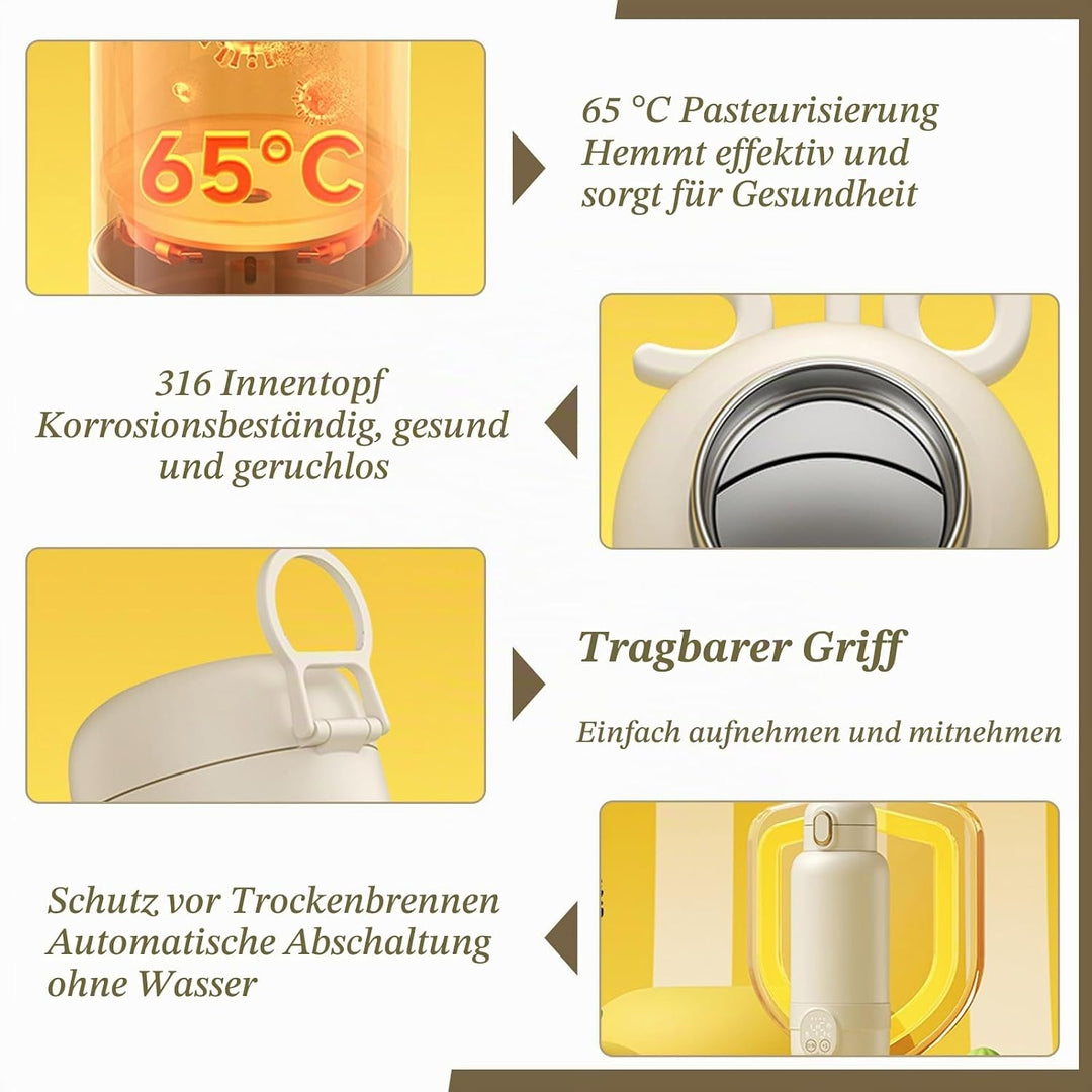 Cordless Portable Bottle Warmer,500ml Tragbarer Flaschenwärmer Baby,37 Bis 55 Grad Einstellbar mit L