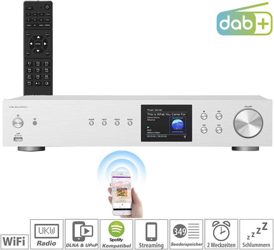 VR-Radio Receiver: Digitaler WLAN-HiFi-Tuner, Internetradio, DAB+, Bluetooth, Silber (HiFi Receiver,
