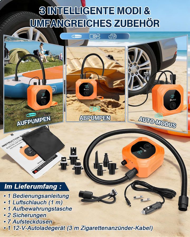 Elektrische SUP Pumpe (optional mit Akku / 12V KFZ-Anschluss) - Lytool 50 PSI Hochdruck Kombi-Luftpu