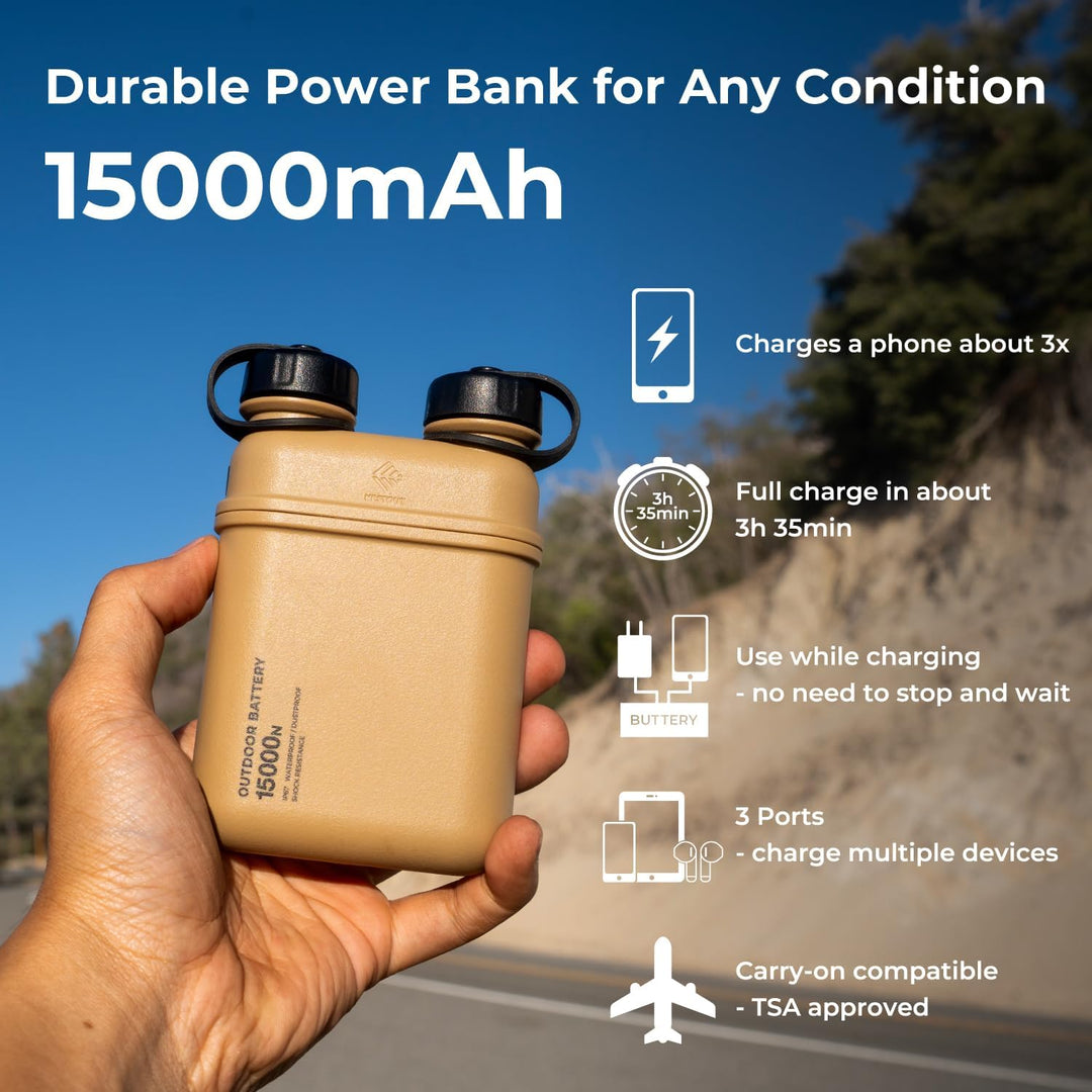 ELECOM NESTOUT Portable Charger, 15000mAh Outdoor Battery Power Bank, 32W USB-C Fast Charging PD, Wa