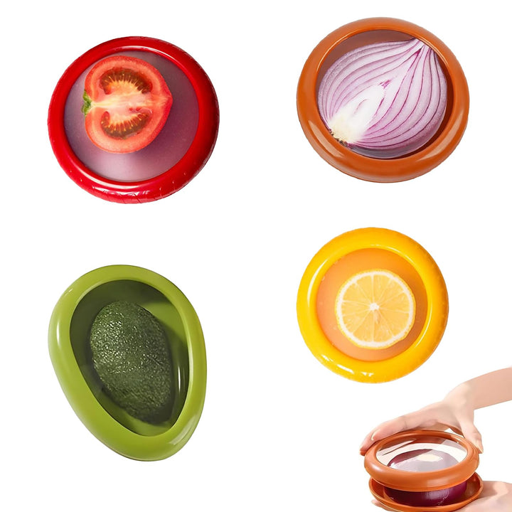 4 Stück Obst-Gemüse-Sparer, Silicone Fruit Storage Containers, Wiederverwendbare Silikon Frischhalte