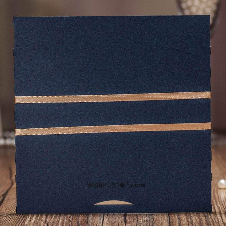 50X Einladungskarten Für Hochzeit Geburtstag Taufe Party Graduierung Quinceanera Navy Blau Borte Las