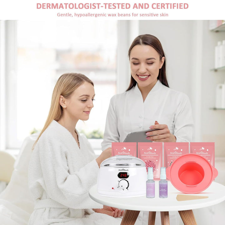 Waxing Kit - Digital Wax Warmer Machine for Hair Removal with 4 Packs of Hard Wax Beads &amp; Silicone P