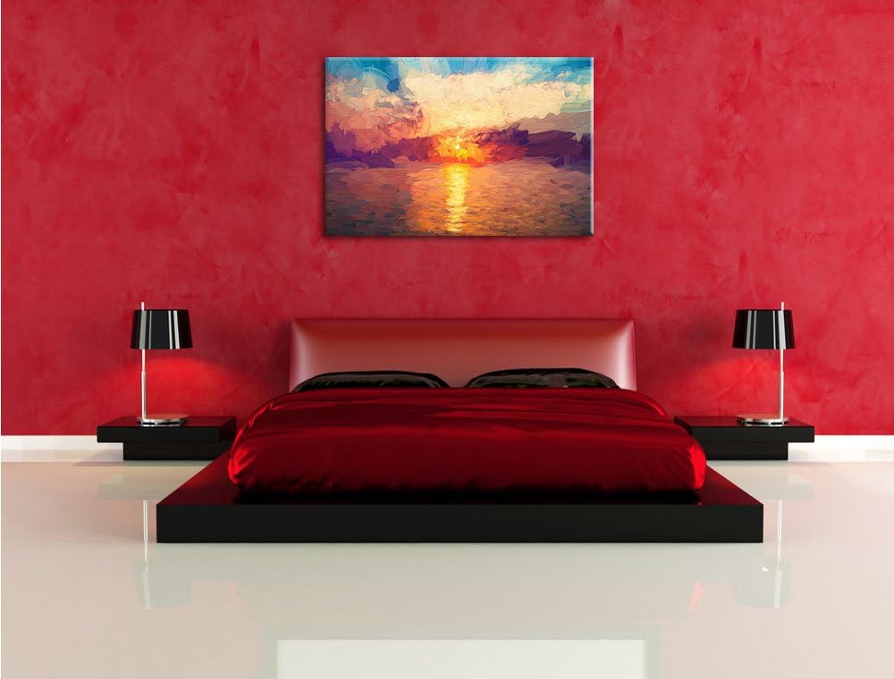 Pixxprint Sonnenaufgang am Meer als Leinwandbild/Grösse: 100x70 cm/Wandbild/Kunstdruck/fertig bespan