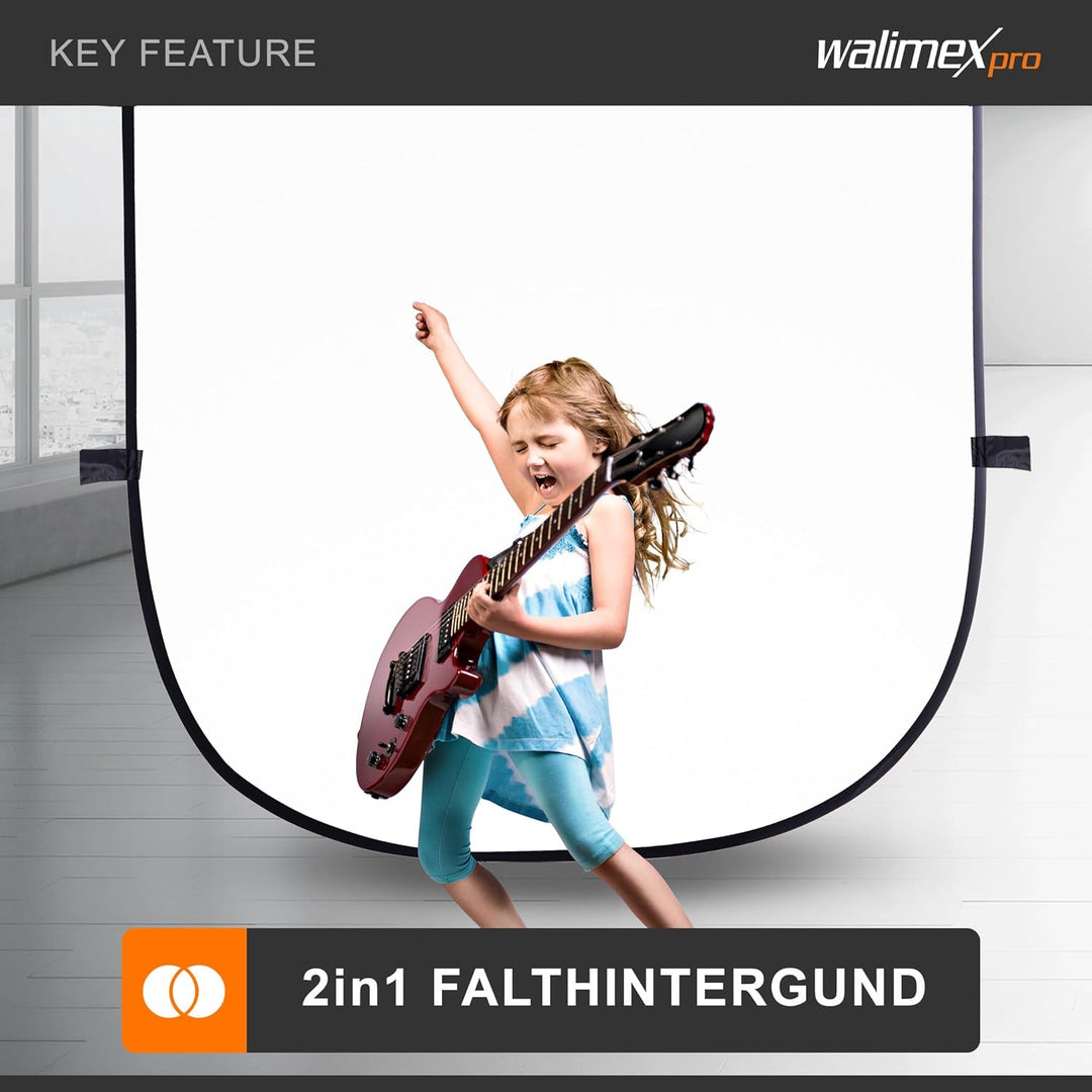 Walimex pro 2in1 Falthintergrund (reflektionsarme Baumwolle, inkl. praktischer Transporttasche, 150