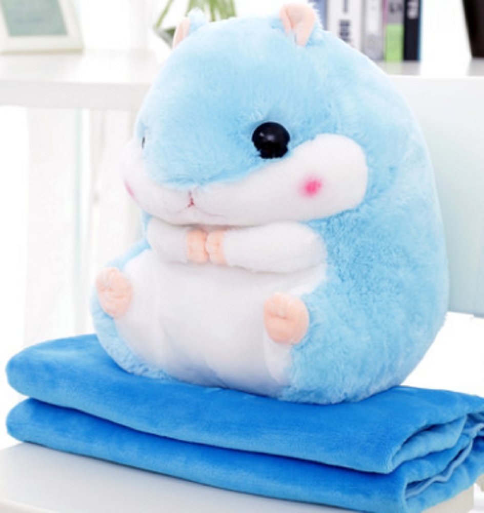 YunNasi 2 in 1 Hamster Kuscheltier Plüschtier Hamster Kissen mit Kuscheldecke Super Süsses Geschenk