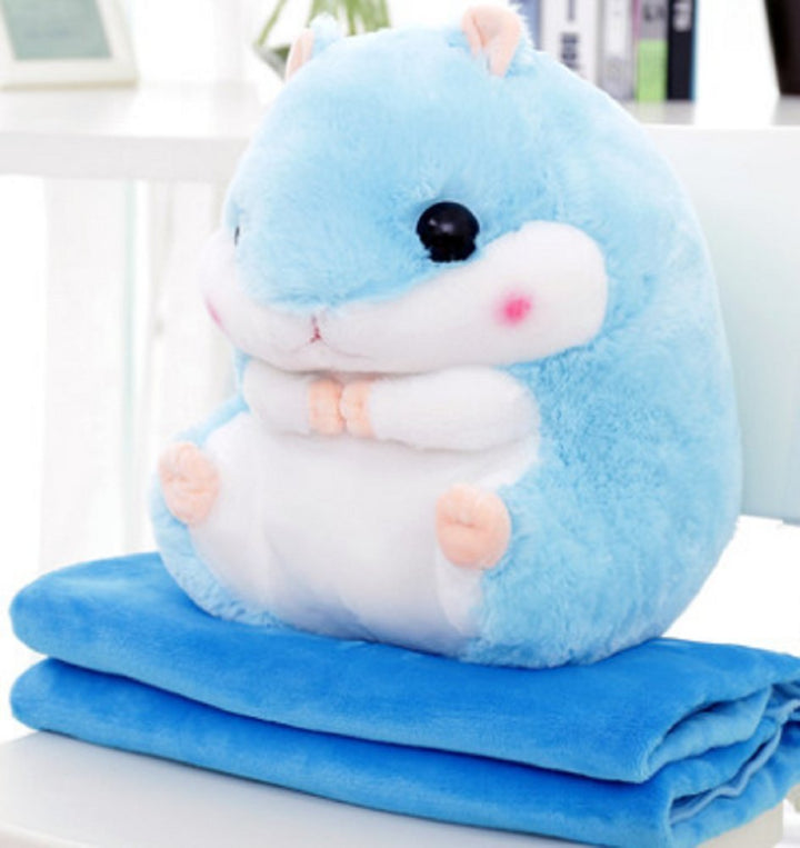 YunNasi 2 in 1 Hamster Kuscheltier Plüschtier Hamster Kissen mit Kuscheldecke Super Süsses Geschenk