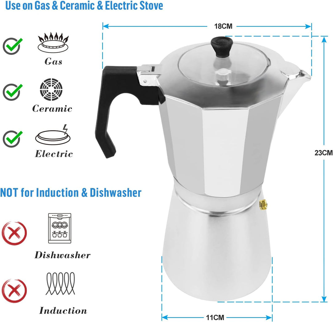 ACTIV CUISINE Espressokocher 9 Tassen aus Aluminium, Espressokanne Espresso Mokka Maker Mokkakanne i
