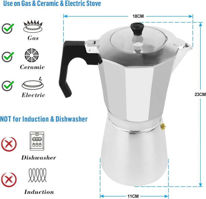 ACTIV CUISINE Espressokocher 9 Tassen aus Aluminium, Espressokanne Espresso Mokka Maker Mokkakanne i