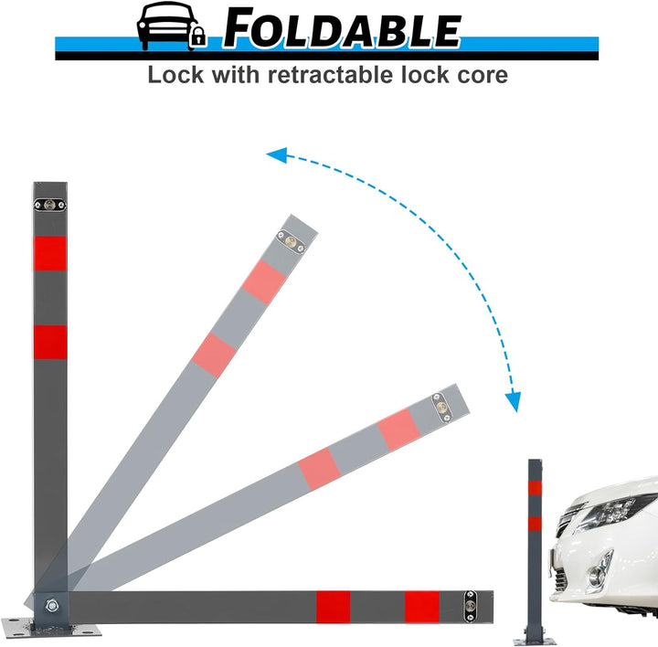 Sonnewelt 3x Parkpfosten Parkplatzsperre mit 3 Schlüsse, Parkplatzsperren mit Reflexstreifen, Klappb