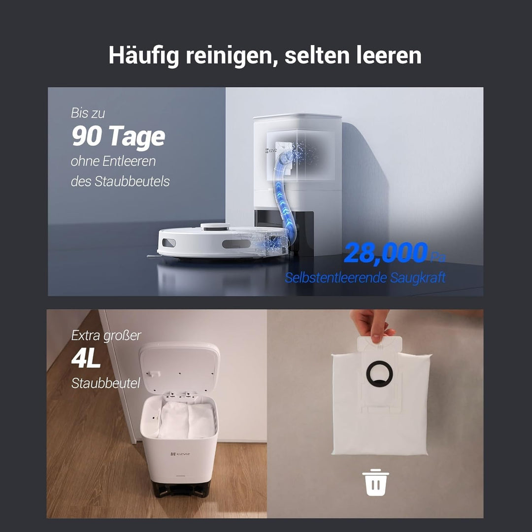 EZVIZ Staubsaugerroboter mit automatischer Staubentleerung, WLAN Staubsauger mit LiDAR Navigation un