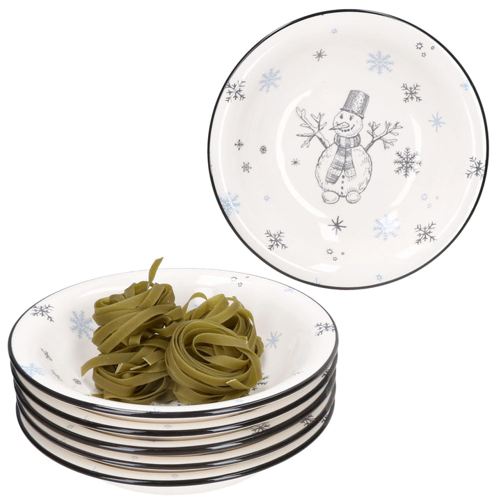 MamboCat 6er Set Olove Suppenteller I 450ml I winterliche Tiefe Teller aus Steingut mit Schneemann &
