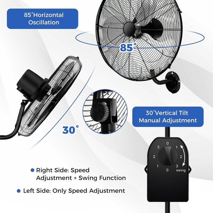 SOARS Wandventilator Ø56cm, 120W Ventilator Wand mit 3 Geschwindkeitsstufen, 30°Vertikalwinkel & aut
