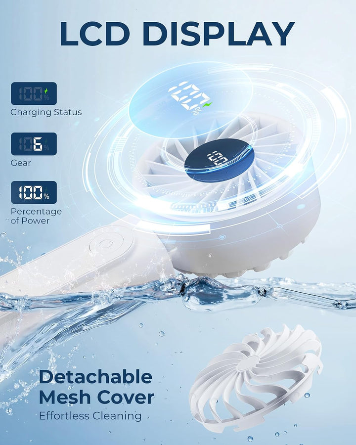 Peiyuu Handventilator, Tragbarer Mini Ventilator mit 4000 mAh, LED-Display Handventilator mit 6 Gesc
