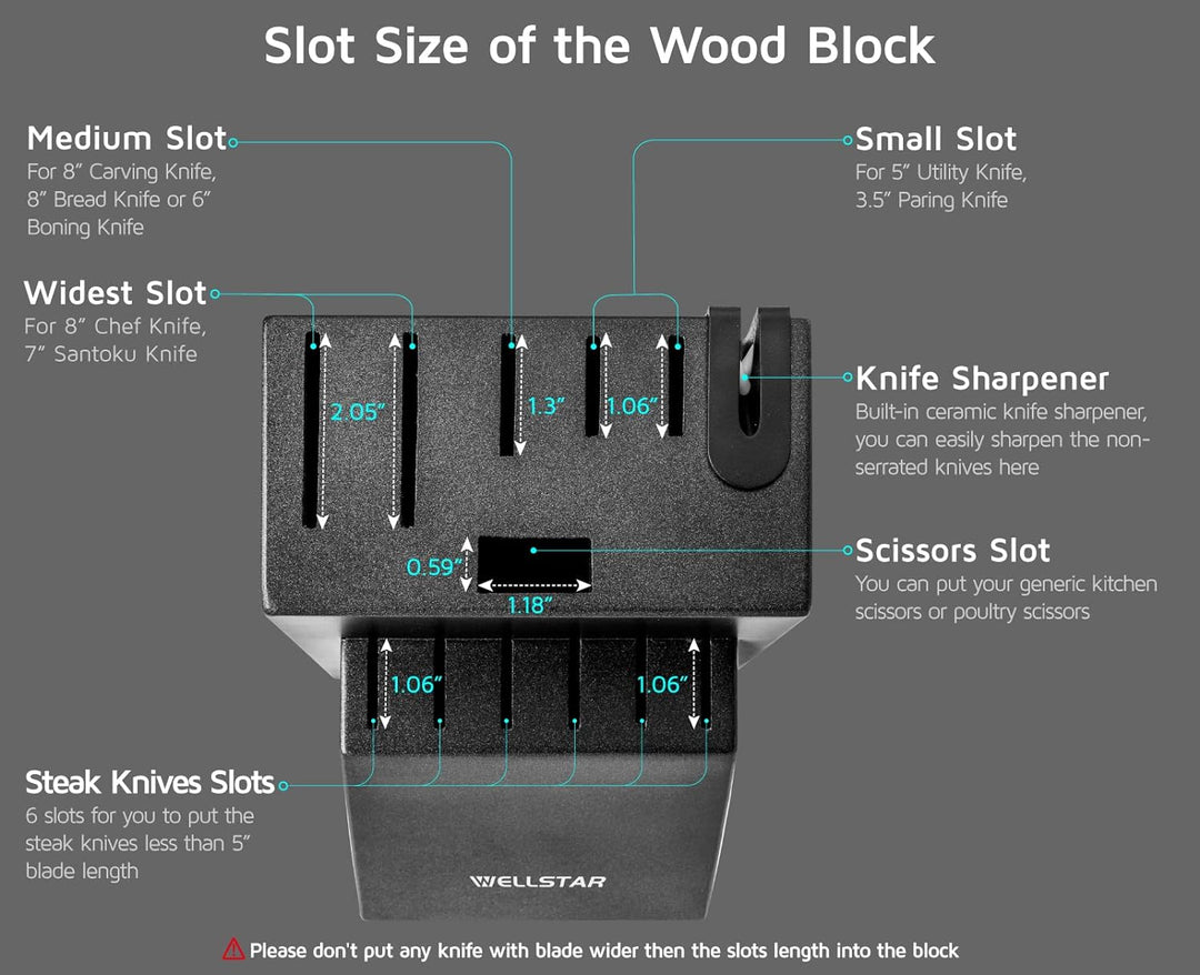 Messerblock ohne Messer, WELLSTAR Naturholz Küchenmesser Block ohne Messer–Hartholz Arbeitsplattenme