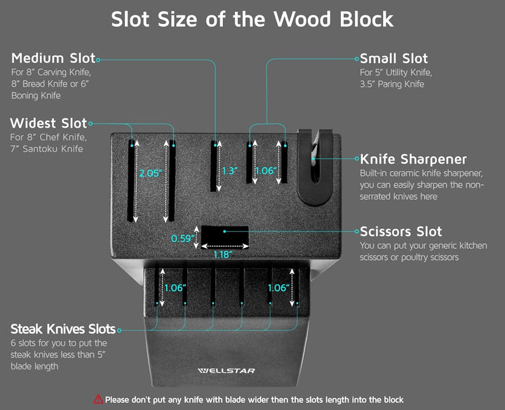 Messerblock ohne Messer, WELLSTAR Naturholz Küchenmesser Block ohne Messer–Hartholz Arbeitsplattenme