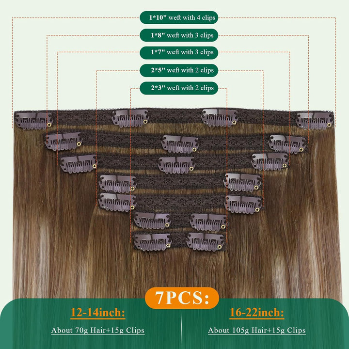 Easyouth Balayage Clip Extension Echthaar Blond Clip in Haar Extensions Remy Menschlich Clips in Haa