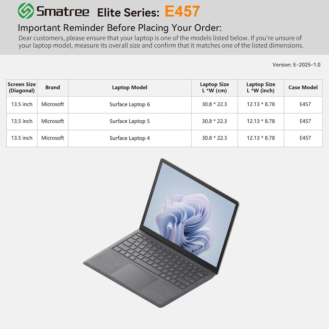 Smatree Laptop Schutzhülle für 13,5 Zoll Microsoft Surface Laptop 6/5/4, Schutzhülle mit Zubehörtasc
