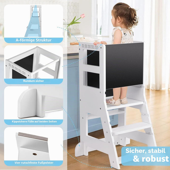 KIDINIX Lernturm mit 3 verstellbaren Höhen, Learning Tower mit magnetischem Whiteboard und Abnehmbar