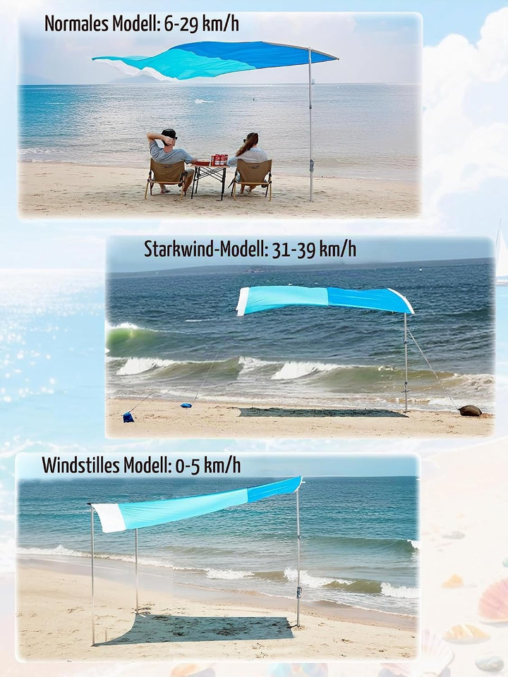 Strand-Sonnendach 3–6 Pers. tragbar, selbstausrichtend, 3 Min. Aufbau. (Normal), Normal