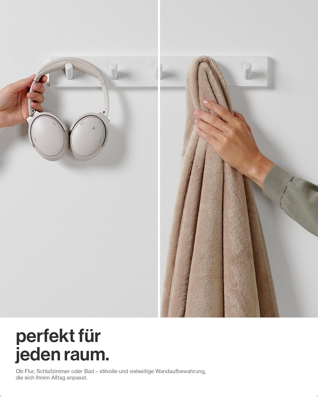 LARHN Garderobenhaken Weiss - Garderobenleiste Weiss mit 5 Haken - 43 cm - Kleiderhaken Wand - Wandg