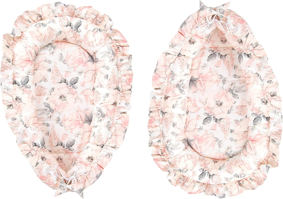 PIMKO Babynest mit rüschen Babynestchen für Baby Kuschelnest Babykokon für Säuglinge und Neugeborene