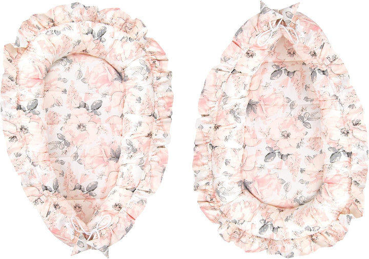 PIMKO Babynest mit rüschen Babynestchen für Baby Kuschelnest Babykokon für Säuglinge und Neugeborene