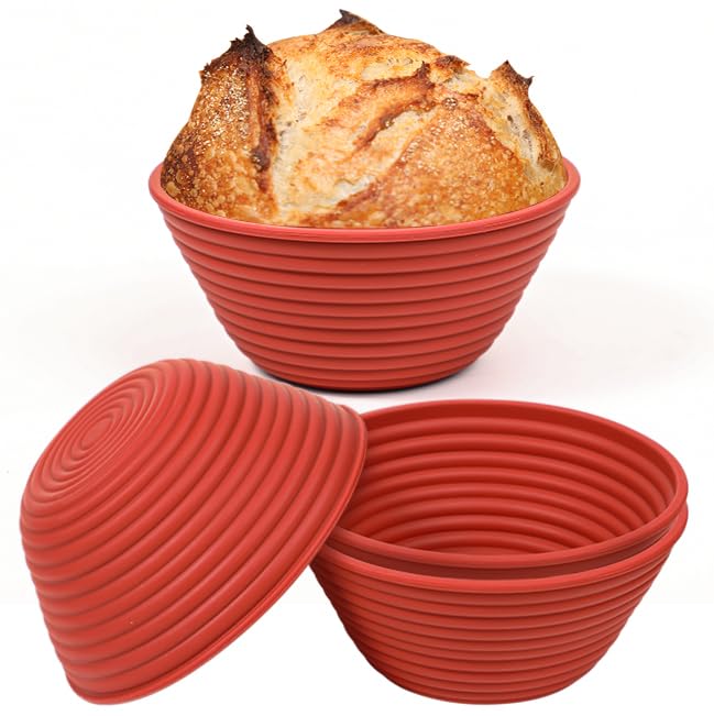 Webake Gärkorb Brot Rund Klein Gärkörbchen Set Silikon 4 Stück 13 cm Sauerteig Brotgärkörbe Brotgärk