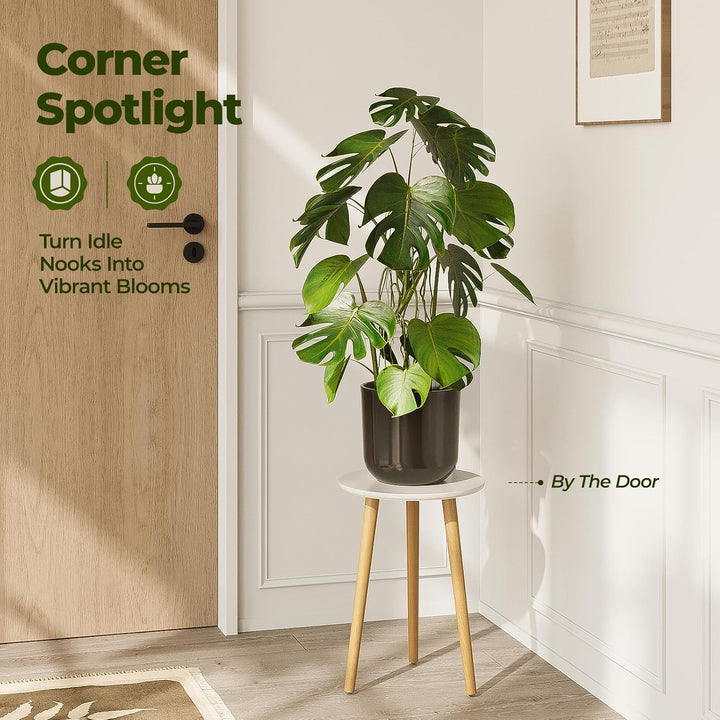 Bamworld Blumenständer Hoch – Moderner Beistelltisch & Pflanzenständer aus Holz, Rundes Design für W